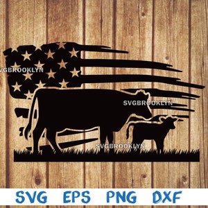 Cow and calf, usa flag, reeds, cow, calf, svg, png, eps, dxf, digital file