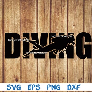 Diving text, diving, diver, scuba diver, silhouette, svg, png, eps, dxf, digital file