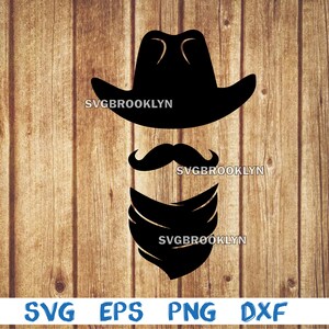 Cowboy, Cowboyhut, Moustache, Bandana, Cowboy mit Bandana, Silhouette, Bild, svg, png, eps, dxf, digitaler Download Datei