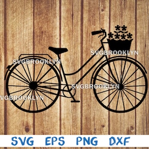 Bicycle, retro bicycle, vintage bicycle, bike with flower, bicycle with flower, silhouette, picture, svg, png, eps, dxf, digital