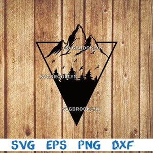 Mountain in triangle, triangle, forest, birds, landscape, mountain, silhouette, svg, png, eps, dxf, digital file