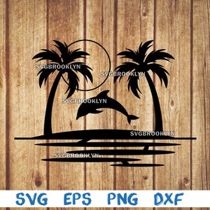 Palme, tropische Insel, Sonnenuntergang, Delfin, svg, png, eps, dxf, digitale Cricut Datei
