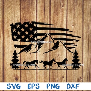 Running horses, horse, landscape, usa flag, silhouette, svg, png, eps, dxf, digital file