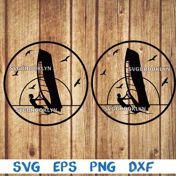 Windsurfer, windsurfing, windsurf, windsurfer into circle, svg, png, eps, dxf, digital file