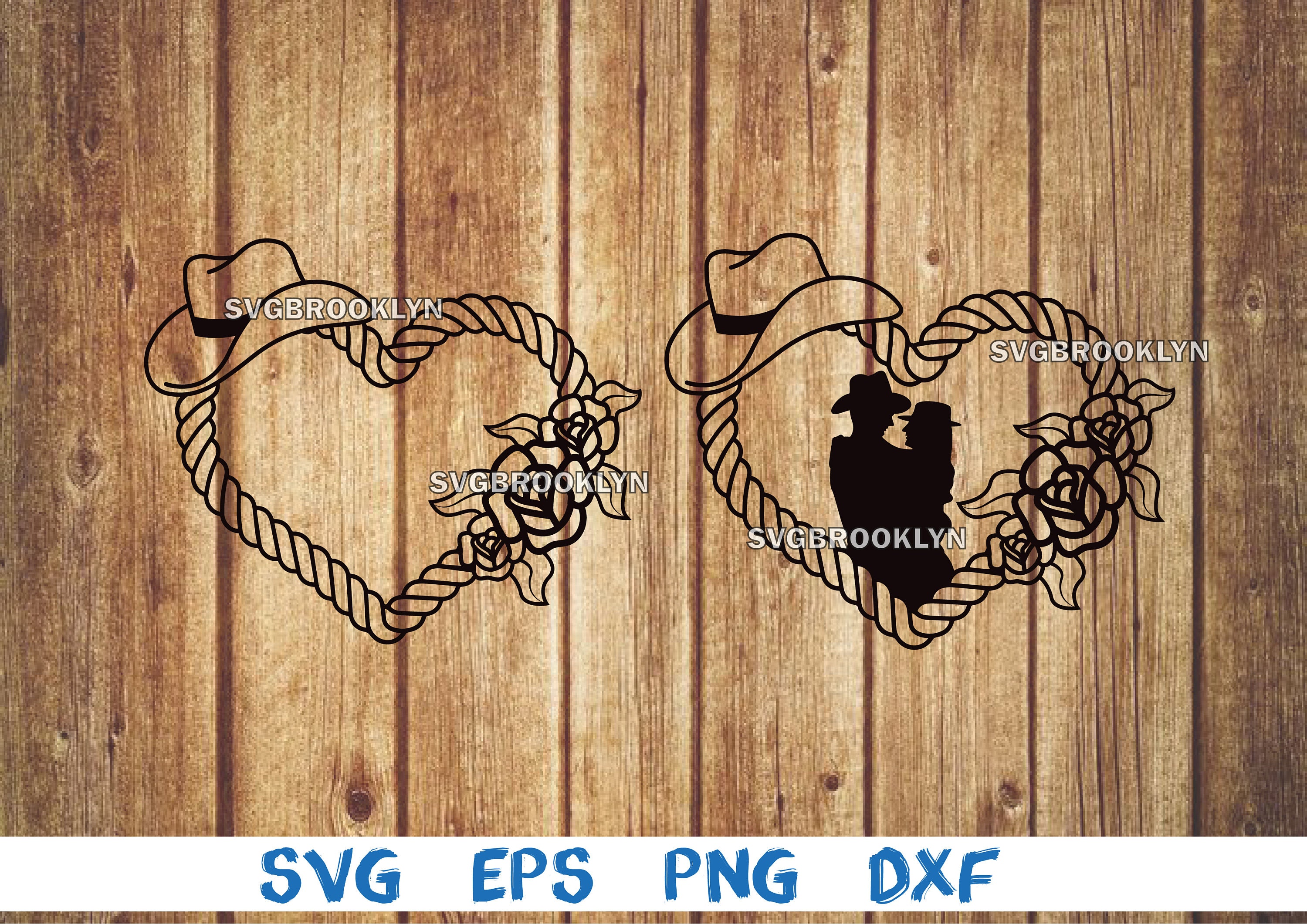 Rope heart, lasso heart, cowboy hat, couple, lovers, rose, svg, png, eps, dxf, digital file