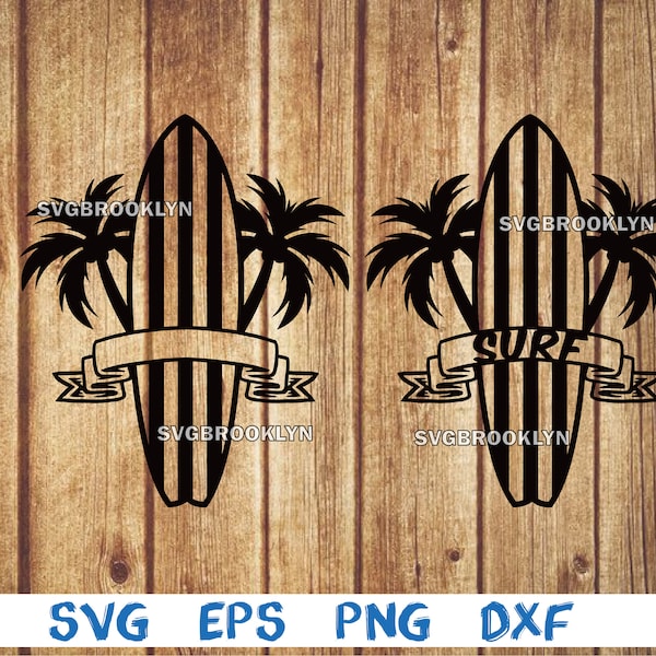 Surfboard, surf, surfing, palm tree, banner, logo, svg, png, eps, dxf, digital file