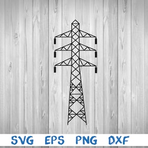 May include: Black and white silhouette of an electricity pylon or power line tower.