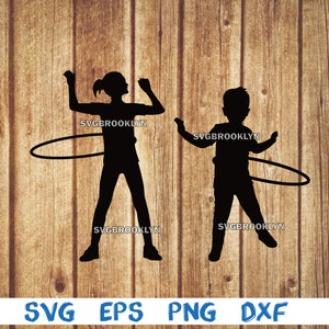 Hula hooping, hula hoop, boy hula hooping, girl hula hooping, silhouette, svg, png, eps, dxf, digital file