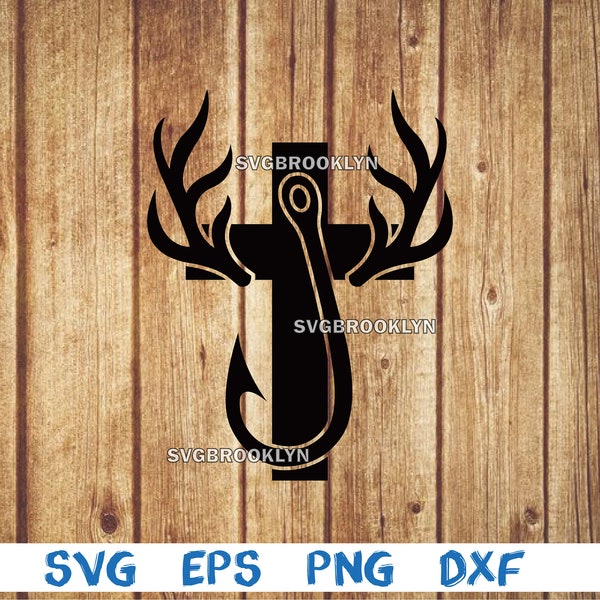 Deer antler, cross, fishing hook, svg, png, eps, dxf, digital file