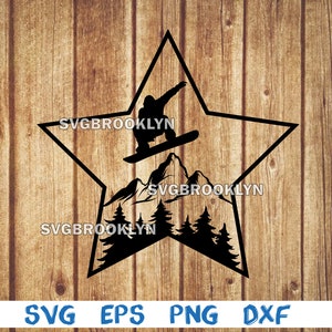 Snowboarder, Snowboard, Silhouette, Snowboarder in Stern, Landschaft, Berg, Wald, svg, png, eps, dxf, digitale Datei