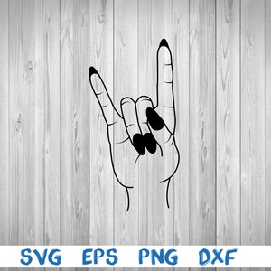 Signo de mano de rock and roll, diablo, signo de mano de mujer, mujer rock and roll, silueta, imagen, svg, png, eps, dxf, archivo de descarga digital