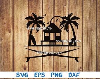 But house,but, island house, beach house, surfboard, surfing, landscape, svg, png, eps, dxf, digital file