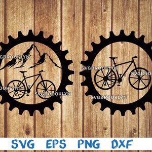 Fahrrad in Zahnrad, Fahrrad in Zahnrad, Zahnrad, Berg, Fahrrad, svg, png, eps, dxf, digitale Datei