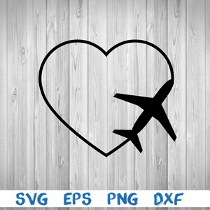 Heart airplane, airplane into heart, silhouette, picture, svg, png, eps, dxf, digital download file