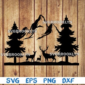 Reh, Baby Hirsch, Familie, Berg, Wald, Landschaft, Bild, svg, png, eps, dxf, digitale Cricut Datei