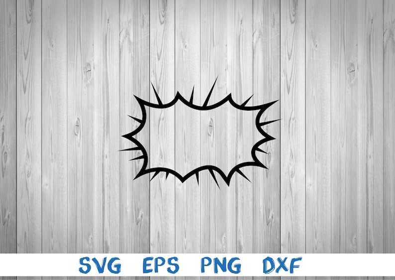 May include: A black and white comic book style speech bubble with a jagged edge. The speech bubble is empty and ready for text.