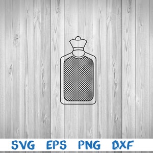 May include: A black and white line drawing of a hot water bottle with a textured surface.