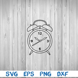 Alarm clock, outline, retro clock, vintage clock, svg, png, eps, dxf, digital file