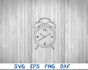 Alarm clock, outline, retro clock, vintage clock, svg, png, eps, dxf, digital file