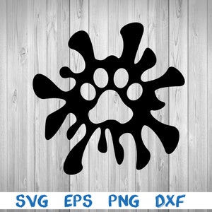 Dog paw, paint splash, paw in paint splash, silhouette, picture, svg, png, eps, dxf, digital download file
