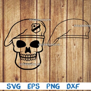Skull with beret, beret, soldier beret, skull, outline, svg, png, eps, dxf, digital file