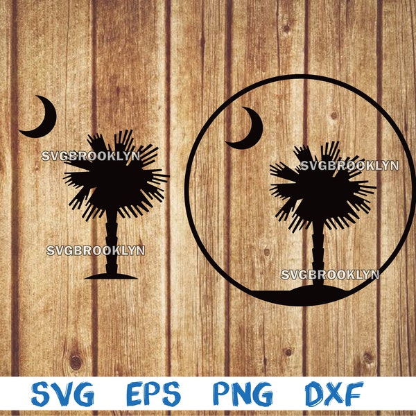 South carolina palmetto, carolina palmetto, palmetto and moon, moon, svg, png, eps, dxf, digital file