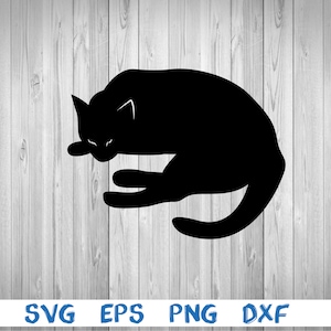 Cat, sleeping cat, silhouette, picture, svg, png, eps, dxf, digital download file