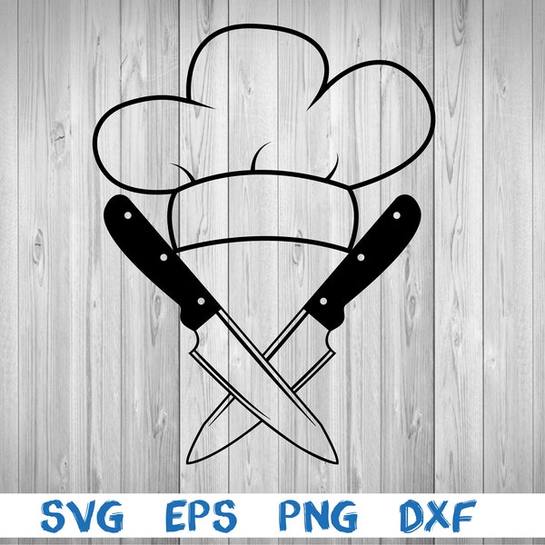 Crossed, crossing, kitchen knife, chef knife, chef hat, picture, svg, png, eps, dxf, digital cricut file