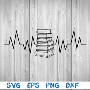 Boek, stapel boeken, hartslagboek, hartslag, silhouet, beeld, svg, png, eps, dxf, digitaal downloadbestand