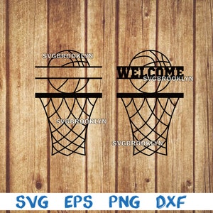バスケットボール フープ、ウェルカム サイン、モノグラム、屋外サイン、バスケットボール、SVG、PNG、EPS、DXF、デジタル ファイル