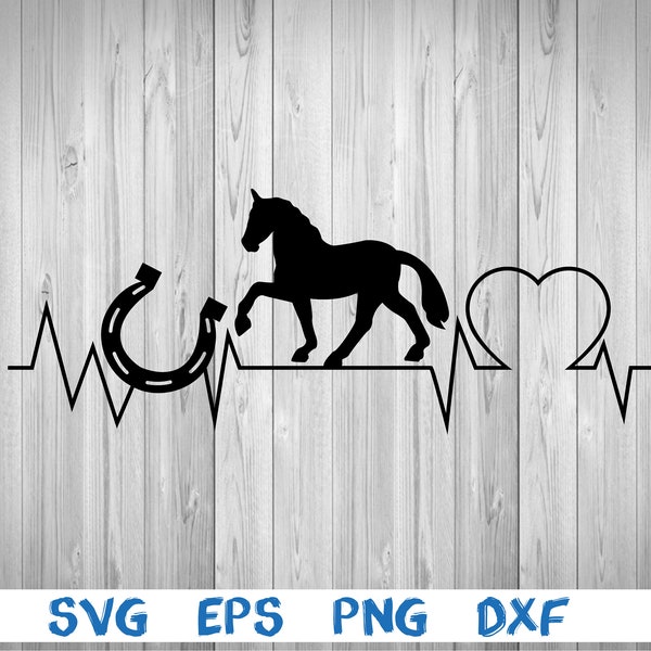 Horse heart beat, silhouette, picture, svg, png, eps, dxf, digital download file