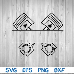 May include: Black and white outline of two crossed piston designs with a blank space in the middle for text.  The design is suitable for a monogram or name.