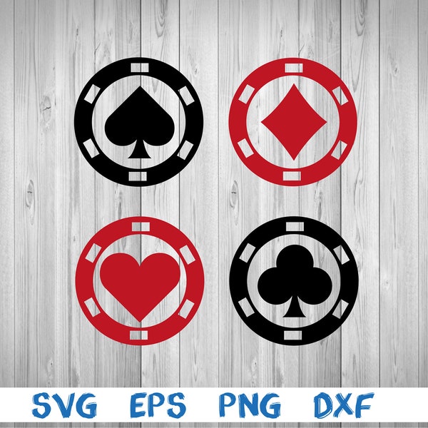 Casino chips, poker chips, suit symbols, diamonds, clubs, hearts, spades, svg, png, eps, dxf, digital download file