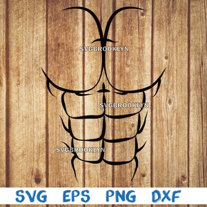 Muscular body, fake abs, six pack, abdominal muscles, outline, svg, png, eps, dxf, digital file