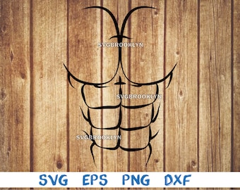 Muscular body, fake abs, six pack, abdominal muscles, outline, svg, png, eps, dxf, digital file