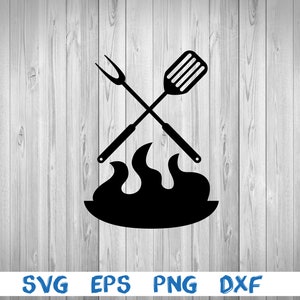 Barbecue, bbq, grill, crossed spatula and fork, fire, picture, svg, png, eps, dxf, digital cricut file