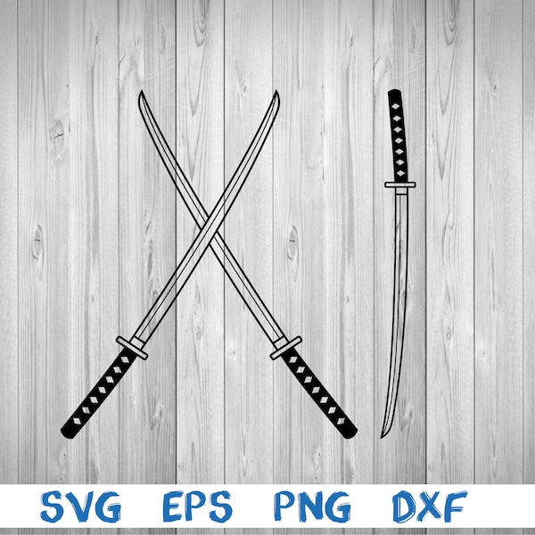 Katana, japanese samurai sword, croossed katana, silhouette, picture, svg, png, eps, dxf, digital download file