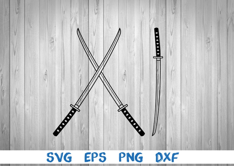 Katana, japanese samurai sword, croossed katana, silhouette, picture, svg, png, eps, dxf, digital download file image 1
