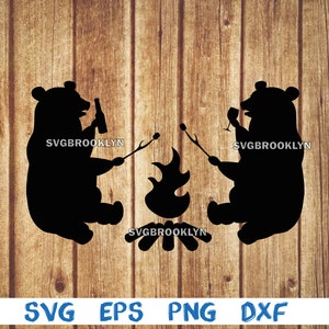Bear, camping bears, bears camping, camp fire, drinking beer, landscape, svg, png, eps, dxf, digital file