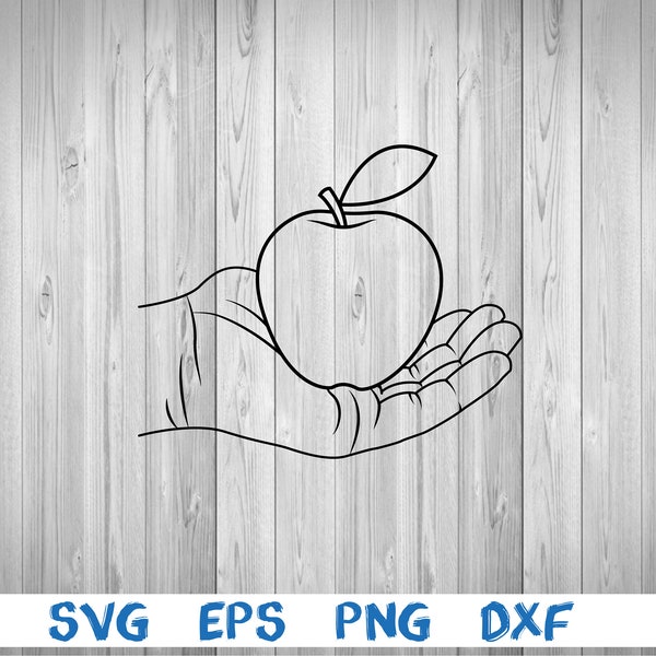 Apple in the hand, outline, apple, hand, apple into hand, picture, svg, png, eps, dxf, digital download file