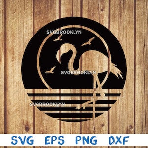 Flamingo, sunset, birds, sun, sea, landscape, svg, png, eps, dxf, digital file