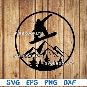 Snowboard, Snowboard, Berge, Landschaft, Wald, Silhouette, svg, png, eps, dxf, digitaler Download Datei
