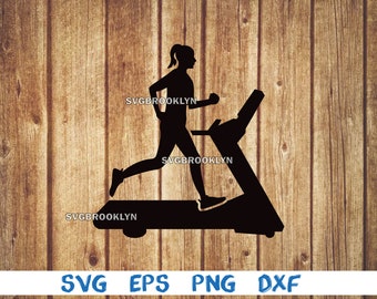 Treadmill, woman on treadmill, running woman, exercise, svg, png, eps, dxf, digital file