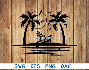 Palm tree, tropical island, sunset, birds, adirondack chair, svg, png, eps, dxf, digital cricut file