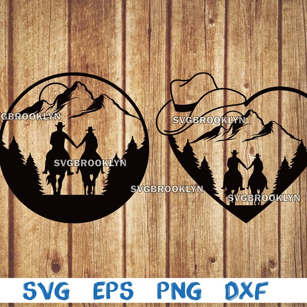 Couple riding horse, lovers riding horse, cowboy, cowgirl, landscape, sunset, svg, png, eps, dxf, digital file