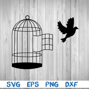 Gabbia per uccelli, uccello libero, uccello volante dalla gabbia, silhouette, immagine, svg, png, eps, dxf, file di download digitale