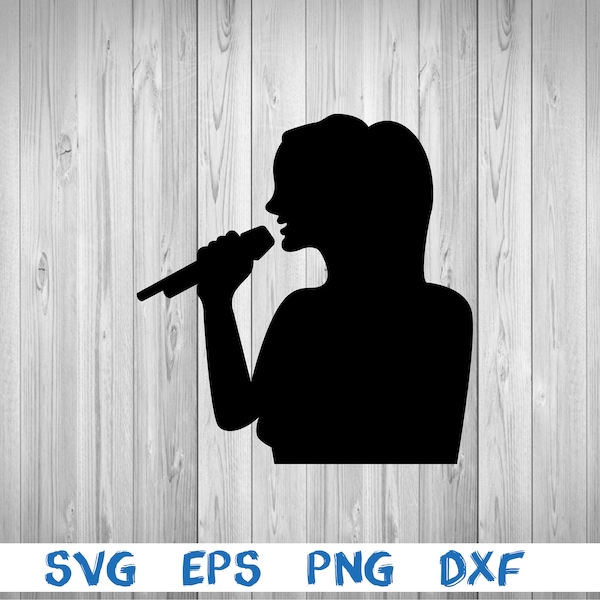 Woman singing song, woman holding microphone, silhouette, picture, svg, png, eps, dxf, digital download file