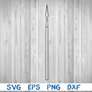 Puede incluir: Un dibujo en blanco y negro de una lanza con una punta afilada.