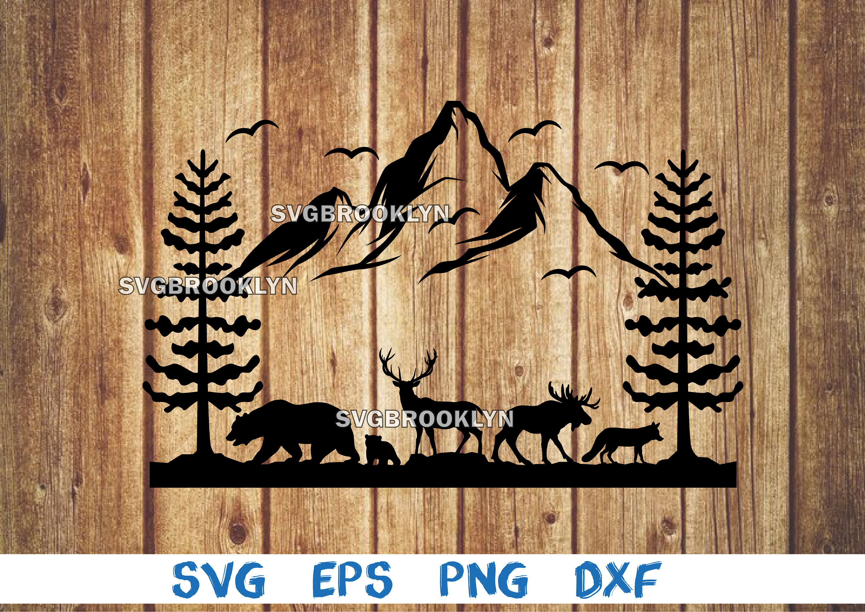 キツネ、クマ、ヘラジカ、シカ、森、風景、森の動物、シルエット