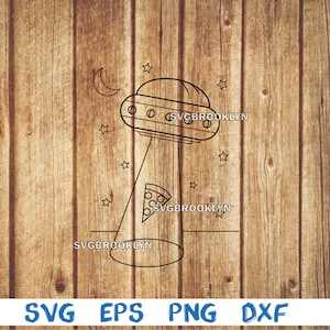Ufo kidnapping pizza, outline, kidnapping, ufo, pizza, sky, stars, landscape, svg, png, eps, dxf, digital file